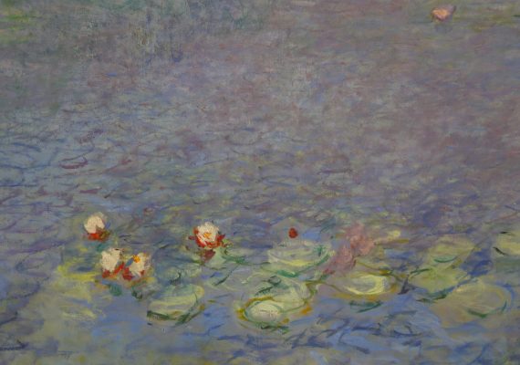 Claude Monet painting featured on large painting in Musée de l'Orangerie, Paris, France - shot in August 2015